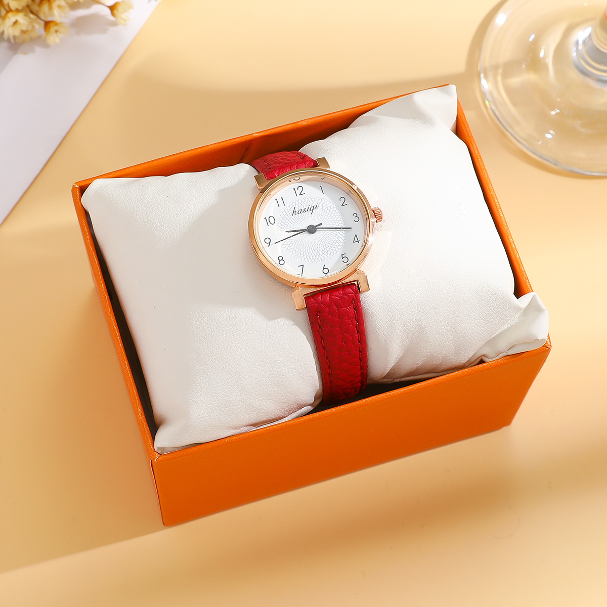 Leather Watch Strap - Women's Geneva Square Quartz Watch, Minimalist