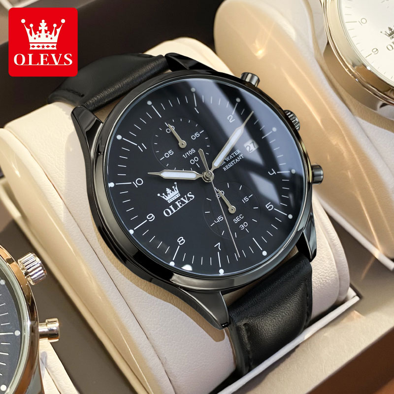 Leather Watch Strap - OLEVS casual fashion men's watches Chronograph