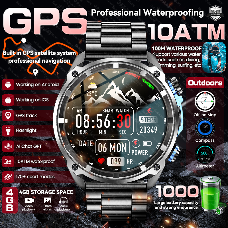 Smartwatch Branded Watches For Men - New Military Men Accuracy GPS Smart