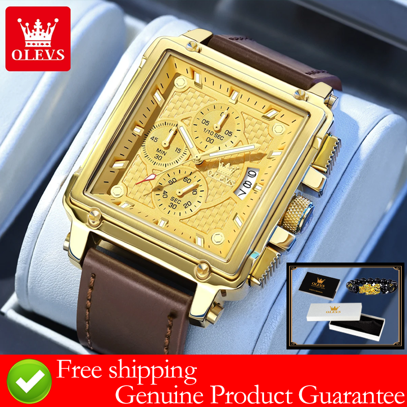 Leather Watch Strap - OLEVS brand mens watches waterproof Leather