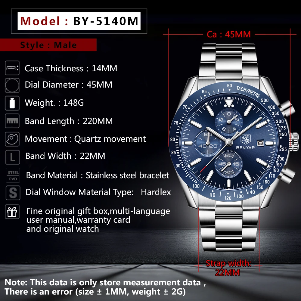 Men Watch BENYAR Top Brand Lux - Smartwatch Branded Watches For Men incelemesi ve fiyatı