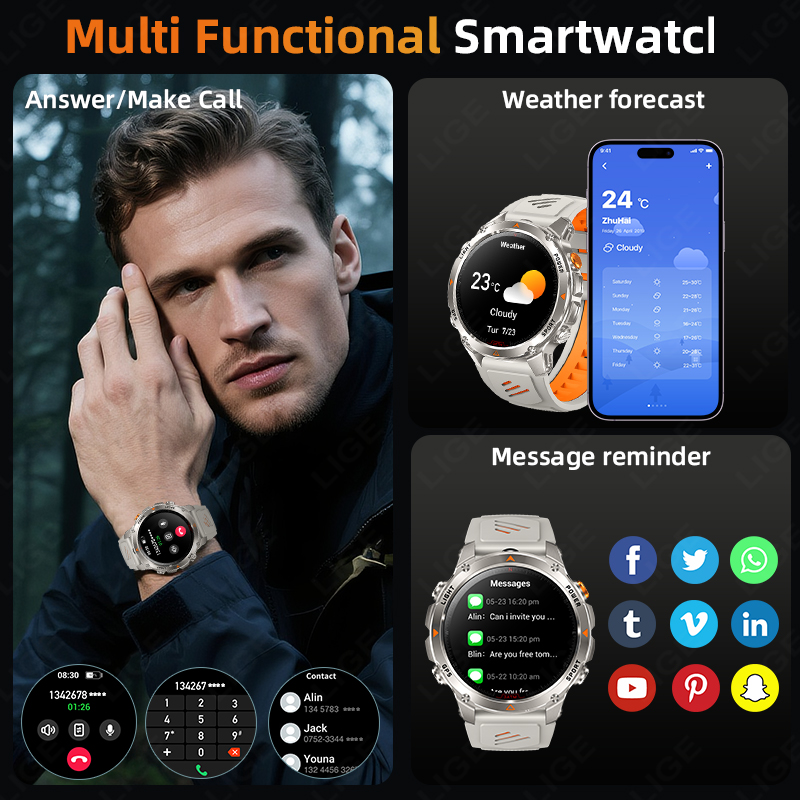LIGE Rugged GPS Track Smart Wa - Smartwatch Watches For Men incelemesi ve fiyatı